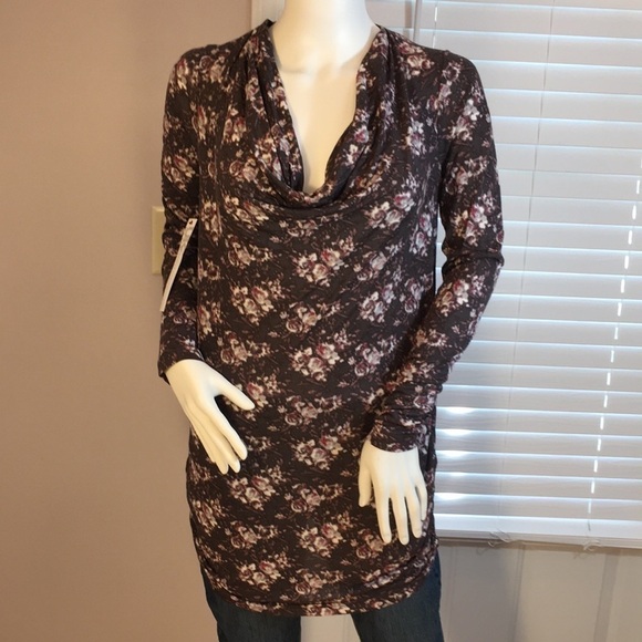 French Connection Gray Long Sleeves Front Drape  Back Tie Floral Blouse Size S - Picture 13 of 15